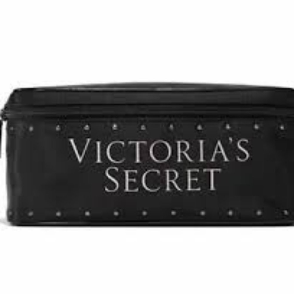 NWT Victorias Secret Black Bling TRAIN CASE DUO Makeup Cosmetic Bag Travel